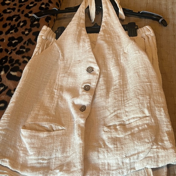 ✨Free People Take Me To Paris Cotton Low Back Tie Vest & Wide Pants Set MEDIUM - Picture 5 of 7